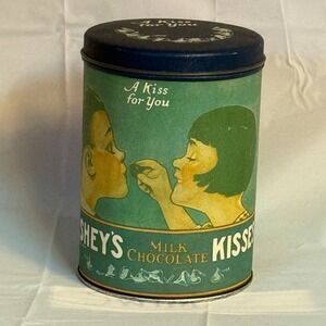 Vintage Hershey's Kisses Milk Chocolate Tin Container 1980 Candy Collectible‎